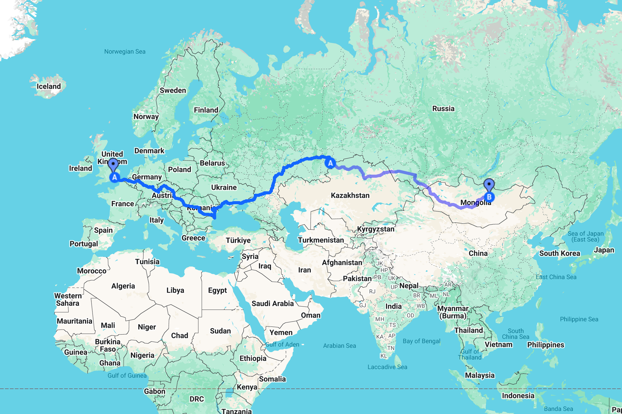 Our Mongol Rally Route